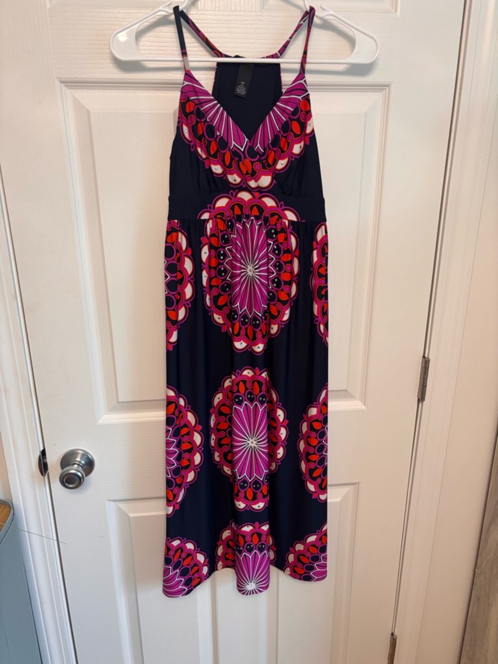 INC International Concepts Black Maxi Dress with Pink and Red Medallion Print